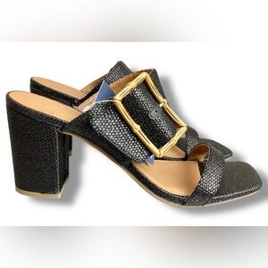 Universal Thread Bristol Black Mule Heels Buckle Slip on open toe sandals